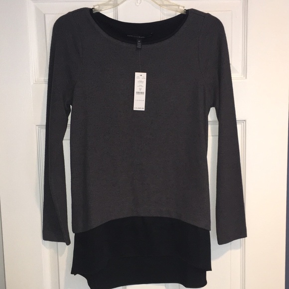 White House Black Market Tops - WHBM Long Sleeve Snit Twofer Top, Gray and Black Size SP